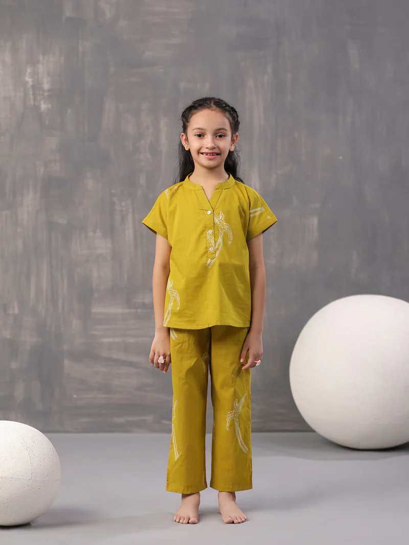 Sparrow Bird Printed Cotton Kids Night Suit